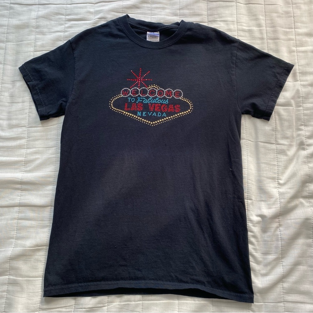 Gildan Black Las Vegas Rhinestone Sign Tee